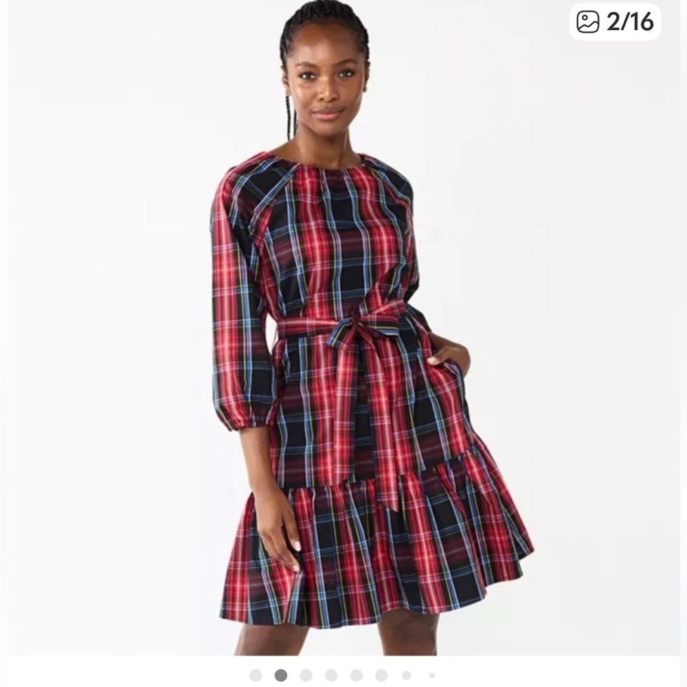 DRAPER JAMES sL tartan pld tiered dress-looks NEW-Crisp, taffeta feel-pockets